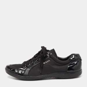 Pre Owned Prada Sport Black Patent Leather and Neoprene Low-Top Sneakers Size 39