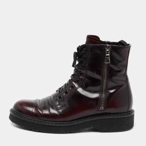 Prada Sport Burgundy/Black Patent Leather Ankle Boots Size 37