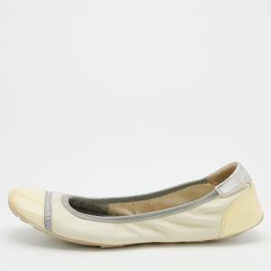 Prada Sport Cream/Grey Leather Scrunch Ballet Flats Size 38.5