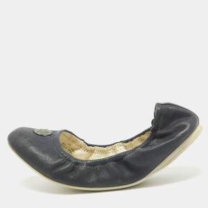 Prada Navy Blue Leather Scrunch Ballet Flats Size 38.5