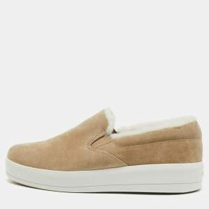Prada Sport Beige/White Suede and Shearling slip-on Sneakers Size 37