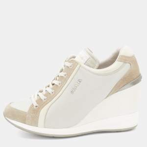 Pre Owned Prada Sport Tricolor Nylon and Suede Wedge Sneakers Size 38