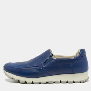 Prada Sport Navy Blue Leather Slip On Sneakers Size 39.5