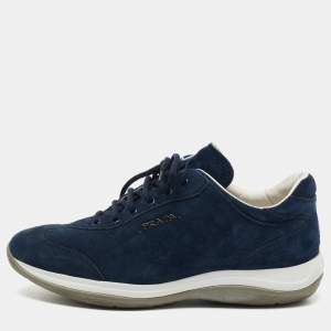 Prada Sport Navy Blue Suede Low Top Sneakers Size 39