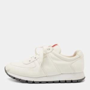 Prada Sport Off White Canvas Low Top Sneakers Size 36.5