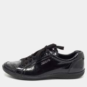 Pre Owned Prada Sport Black Patent Leather Low Top Sneakers Size 38