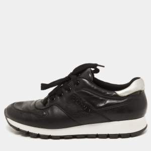 Prada Sport Black Leather Low Top Sneakers Size 38