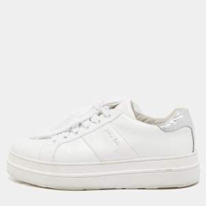 Prada Sport White/Silver Leather Low Top Sneakers Size 38.5