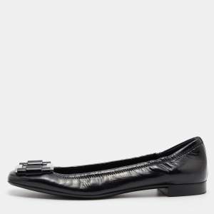 Pre Owned Prada Sport Black Patent Leather Buckle Detail Ballet Flats Size 39