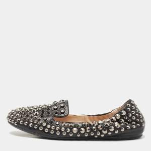 Prada Sport Black Leather Studded Smoking Slippers Size 38.5