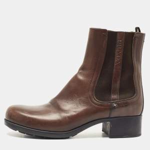 Prada Sport Brown Leather Ankle Boots Size 38