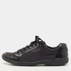 Prada Sport Black Nylon Fabric and Leather Low Top Sneakers Size 37.5