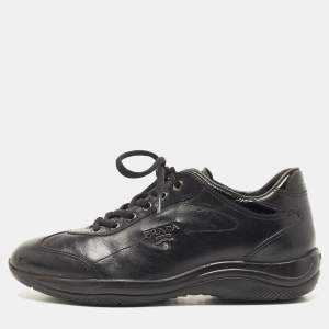 Prada Sport Black Leather Low Top Sneakers Size 37.5