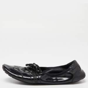 Pre Owned Prada Sport Black Patent Leather Lace-up Scrunch Ballet Flats Size 39