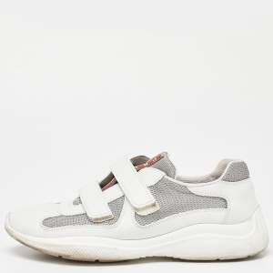 Pre Owned Prada Sport White Leather and Mesh Double Velcro Strap Slip On Sneakers Size 38.5