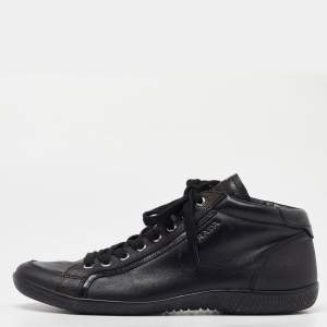 Prada Sports Black Leather High Top Sneakers Size 39