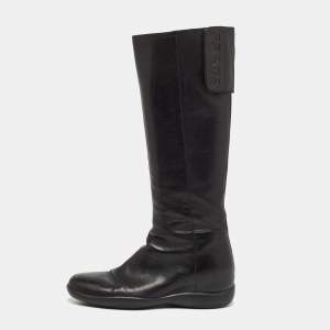 Prada Sports Black Leather Knee Length Boots Size 39