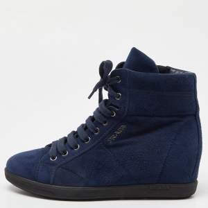 Prada Sport Blue Suede Wedge Sneakers Size 36