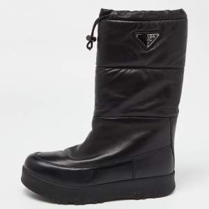 Prada Black Leather Knee Length Boots Size 39.5