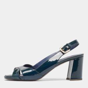 Prada Sport Dark Green Patent Leather Slingback Sandals Size 37.5