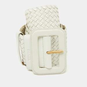 Prada White Woven Leather Wide Waist Belt 80CM