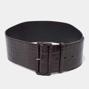 Prada Dark Brown Croc Embossed Leather Buckle Wide Belt 80CM