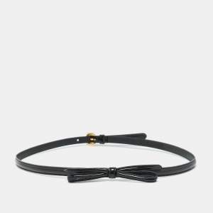 Prada Black Patent Leather Bow Skinny Waist Belt 75CM