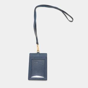 Prada Blue Saffiano Leather ID Badge Holder