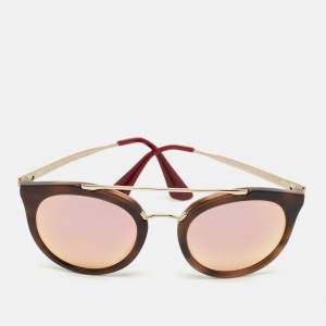 Prada Brown Mirrored SPR23S Frame Round Sunglasses