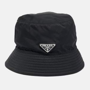 Prada Black Logo Applique Re-Nylon Bucket Hat L