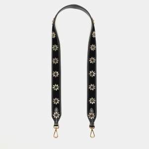 Prada Black Velvet and Leather Crystal Embellished Shoulder Strap