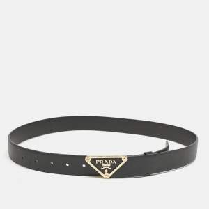 Prada Black Saffiano Leather Triangle Buckle Belt 90 CM