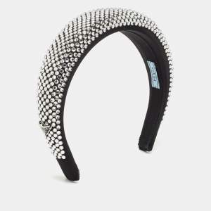 Prada Black Crystal Embellished Satin Headband