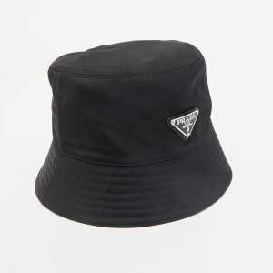 Prada Black Logo Applique Re-Nylon Bucket Hat L