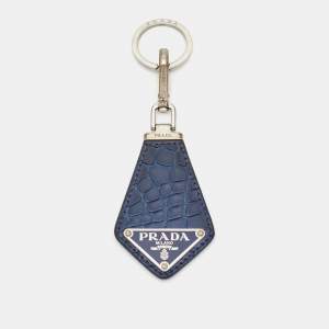 Prada Blue Crocodile Triangle Logo Key Chain
