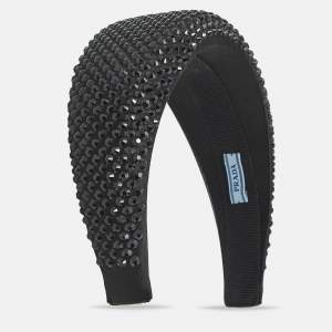 Prada Black Crystal Embellished Satin Wide Headband 