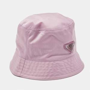 Pre Owned Prada Pink Nylon Triangle Logo Plaque Bucket Hat M
