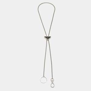 Prada Triangle Logo Enamel Silver Tone Keychain Necklace