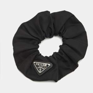 Pre Owned Prada Black Nylon Logo Plaque  Hair Scrunchie