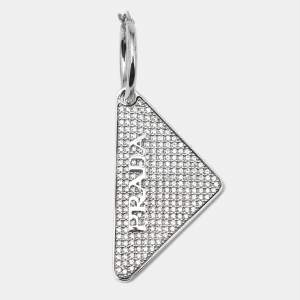 Pre Owned Prada Logo Symbole Crystals Sterling Silver Single Earring