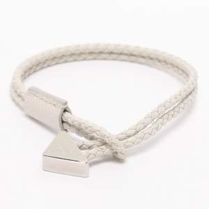 Pre Owned Prada Off-White Braided Leather Triangle Charm Bracelet
