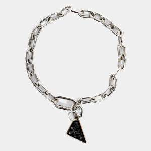 Pre Owned Prada Silver Tone Triangle Logo Charm Bracelet