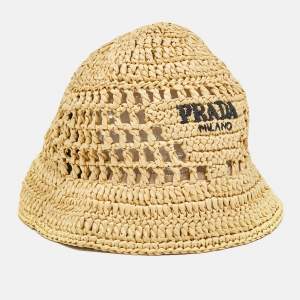 Pre Owned قبعة برادا بيج من الرافيا مقاس متوسط - ميديم