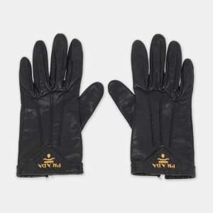 Pre Owned Prada Size 6.5 Gloves Black Leather 