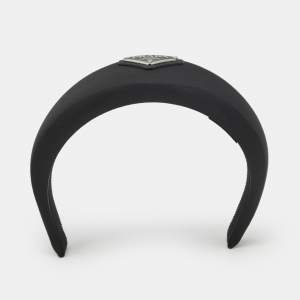 Pre Owned Prada Black Re-Nylon Enamel Logo Hairband 