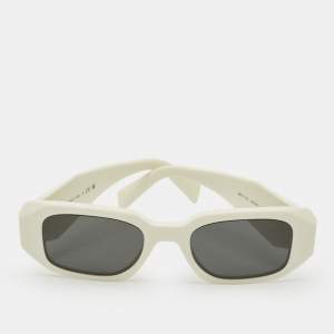 Pre Owned Prada White/Black SPR 17W Symbole Rectangle Sunglasses