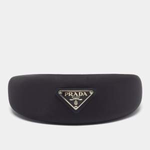 Pre Owned Prada Re-Nylon Triangle Logo Black Wide Headband 