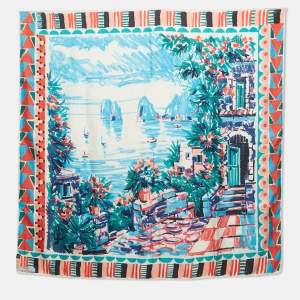 Pre Owned Prada Multicolor Printed Silk Scarf 90 