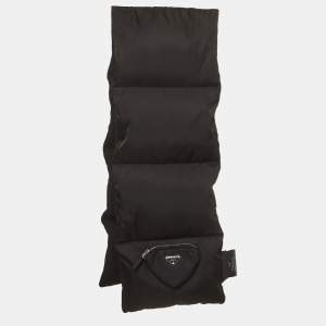 Pre Owned Prada Black Padded Re-Nylon and Wool Triangle Logo Scarf 