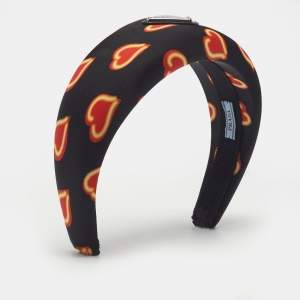 Pre Owned Prada Black Heart Print Re-Nylon Padded Headband 